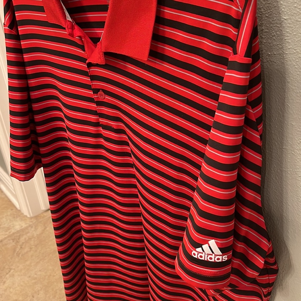 Adidas Golf XL red with black stripes Polo. No snags, Great Condition, No stains